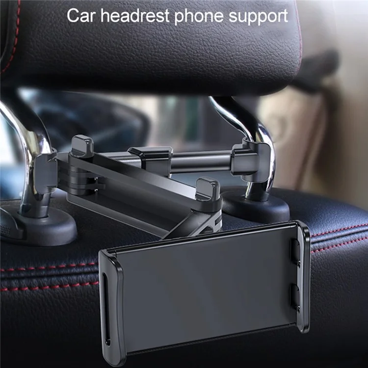 chz-02/H1 Telescopic Car Headrest Mount Mobile Phone Tablet Holder Stand Adjustable Back Seat Cellphone Bracket - Black