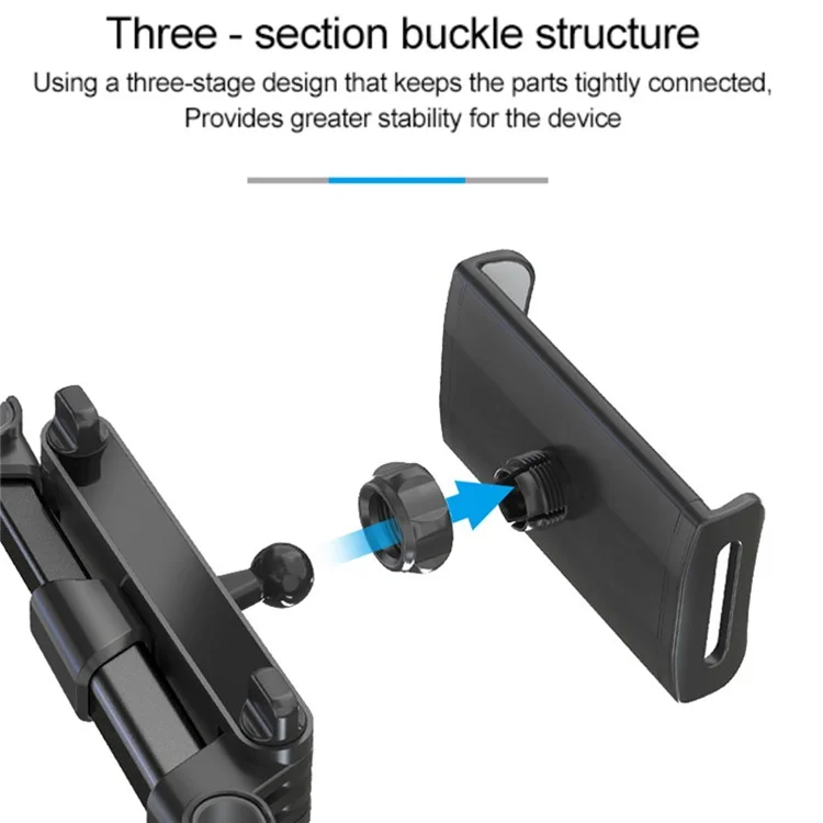 chz-02/H1 Telescopic Car Headrest Mount Mobile Phone Tablet Holder Stand Adjustable Back Seat Cellphone Bracket - Black