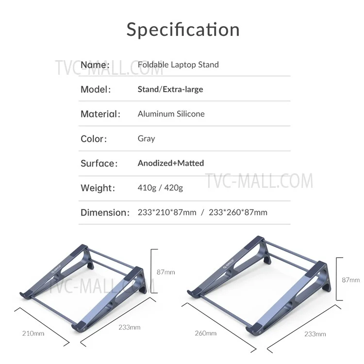 ORICO-MA13-GY-BP Ergonomics Desktop Notebook Holder Stand Aluminum Laptop Heighten Bracket