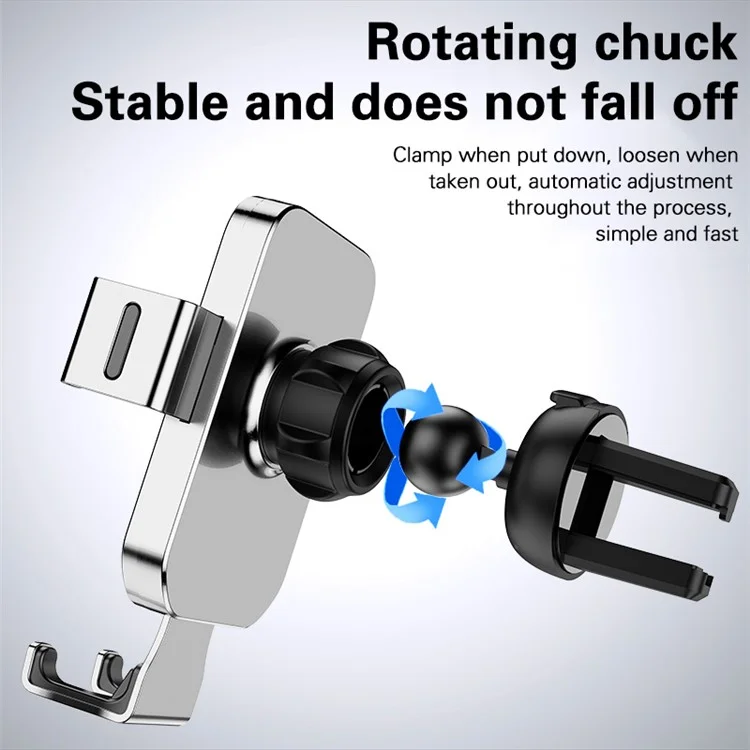 YC12 Universal Rotatable Car Outlet Air Outlet Mount Gravity Phone Stacket Metallo - D'argento
