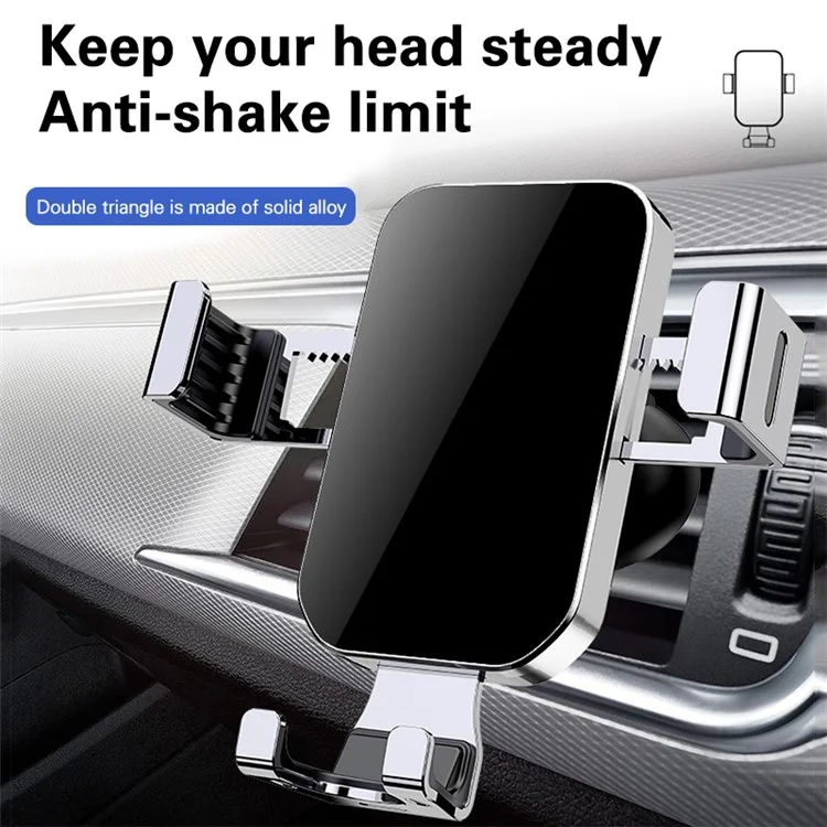 YC12 Universal Rotatable Car Outlet Air Outlet Mount Gravity Phone Stacket Metallo - D'argento