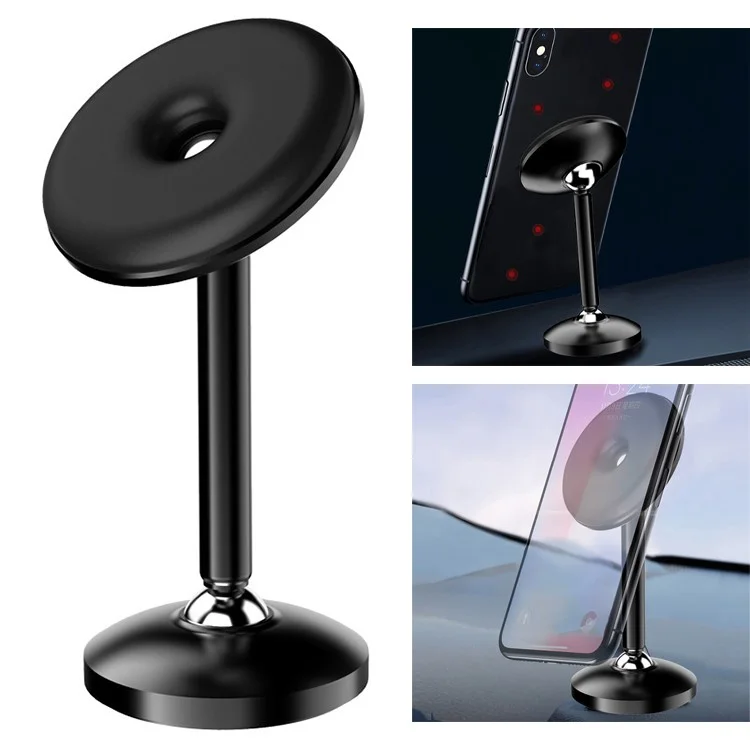 Painel de Carro Magnético Phone Stand Stand Aluminum Alloy 360 Graus Rotativo Phone Mount Suport - Preto