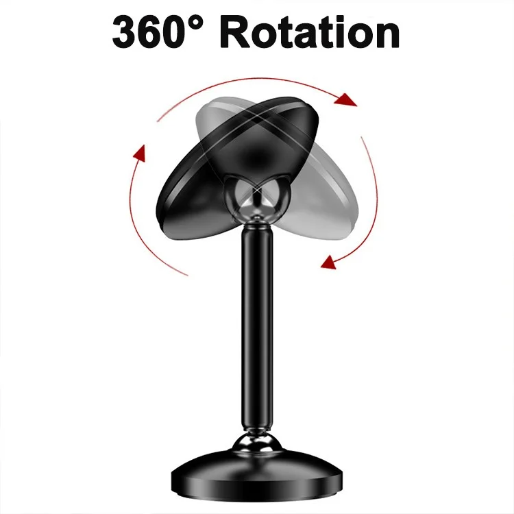Painel de Carro Magnético Phone Stand Stand Aluminum Alloy 360 Graus Rotativo Phone Mount Suport - Preto