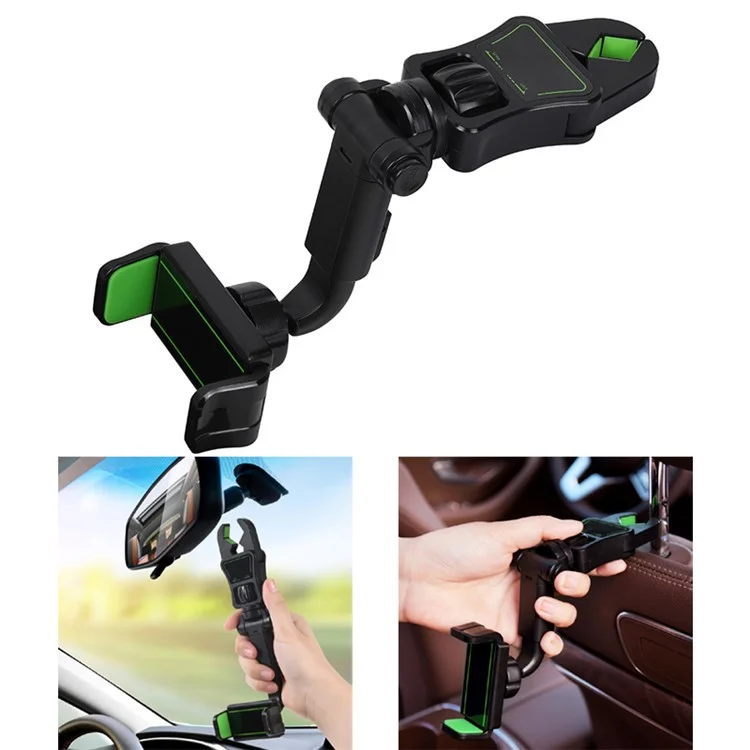 Support de téléphone de voiture à montage sur rétroviseur avec rotation Car Rotating Rearview Mirror Mount Phone Holder Clip Adjustable GPS Navigation Bracket