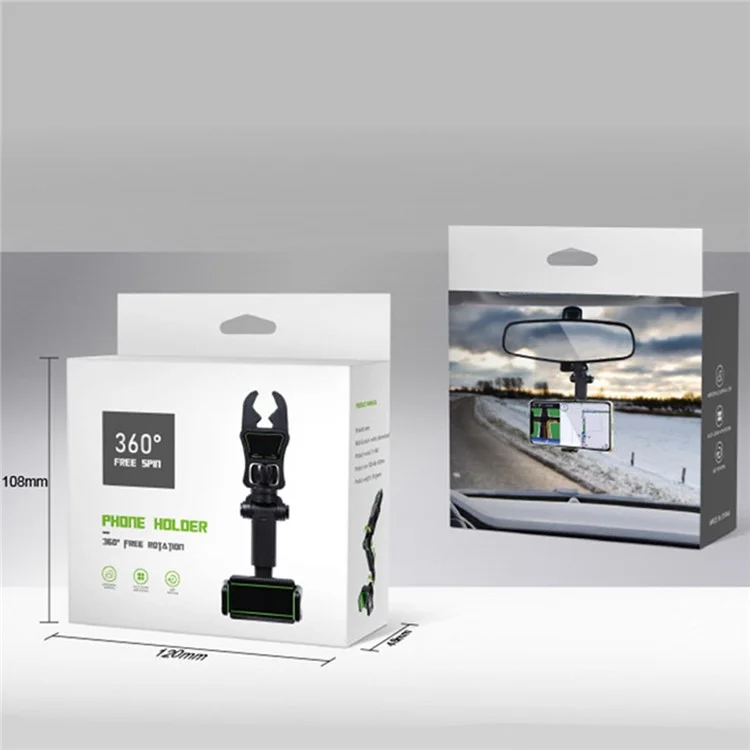 Support de téléphone de voiture à montage sur rétroviseur avec rotation Car Rotating Rearview Mirror Mount Phone Holder Clip Adjustable GPS Navigation Bracket