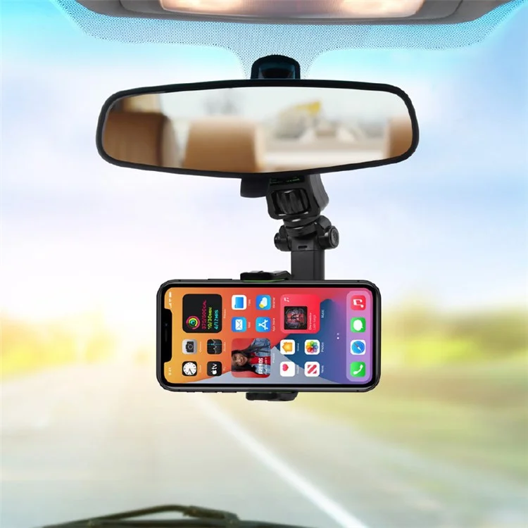 Support de téléphone de voiture à montage sur rétroviseur avec rotation Car Rotating Rearview Mirror Mount Phone Holder Clip Adjustable GPS Navigation Bracket