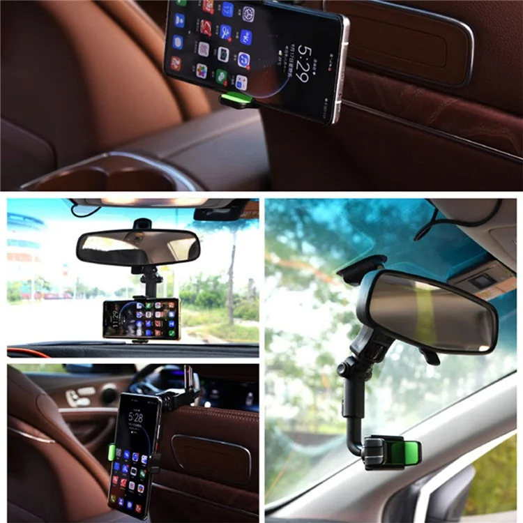 Support de téléphone de voiture à montage sur rétroviseur avec rotation Car Rotating Rearview Mirror Mount Phone Holder Clip Adjustable GPS Navigation Bracket