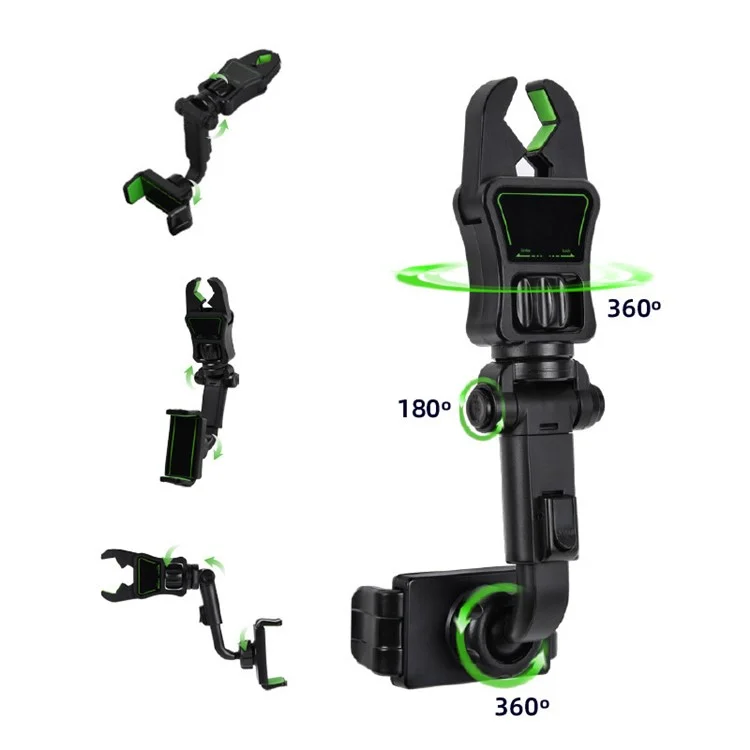 Support de téléphone de voiture à montage sur rétroviseur avec rotation Car Rotating Rearview Mirror Mount Phone Holder Clip Adjustable GPS Navigation Bracket