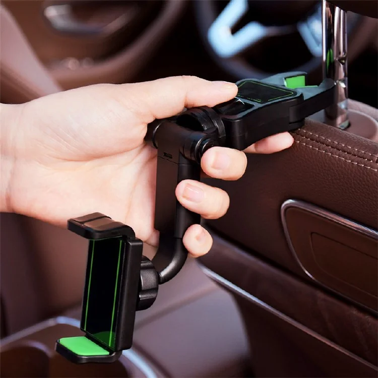Support de téléphone de voiture à montage sur rétroviseur avec rotation Car Rotating Rearview Mirror Mount Phone Holder Clip Adjustable GPS Navigation Bracket