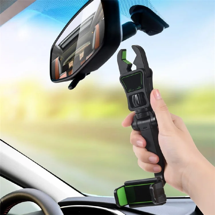 Support de téléphone de voiture à montage sur rétroviseur avec rotation Car Rotating Rearview Mirror Mount Phone Holder Clip Adjustable GPS Navigation Bracket