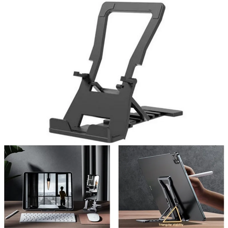 K323 Mini Desktop Multi-Angle Folding Mobile Phone Holder Hollow Tablet Stand - Black