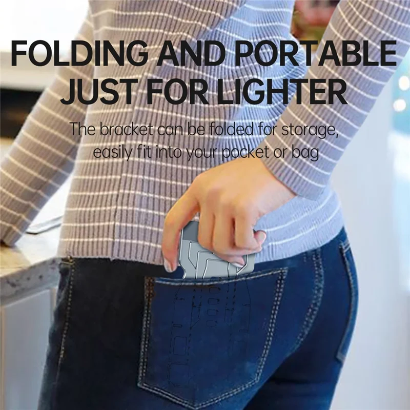 Soporte de Teléfono de Escritorio Ajustable Por Teléfono de Aleación de Aleación Plegable Portátil - Gris