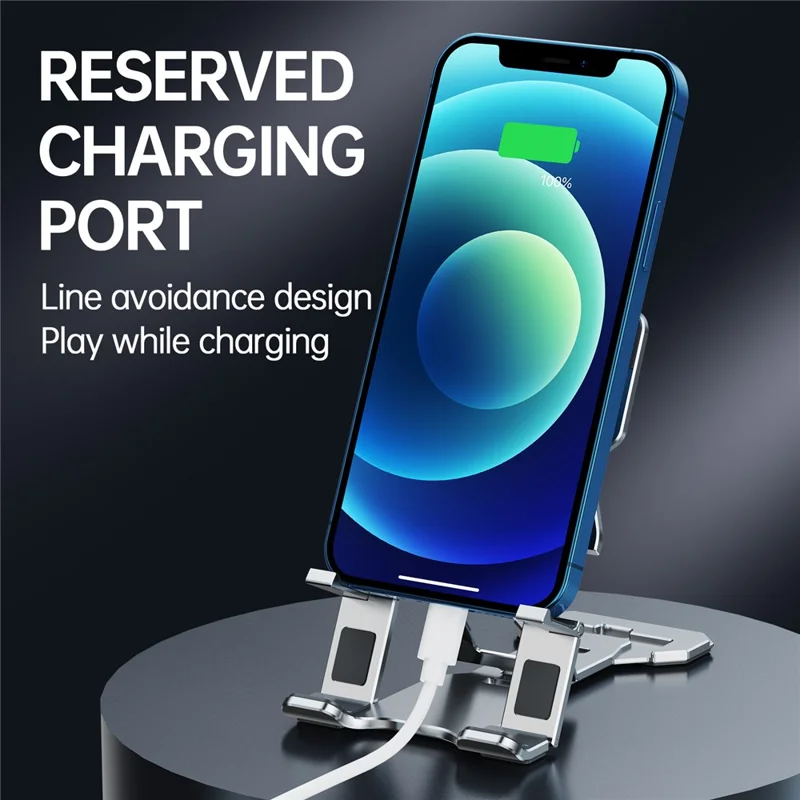 Soporte de Teléfono de Escritorio Ajustable Por Teléfono de Aleación de Aleación Plegable Portátil - Gris