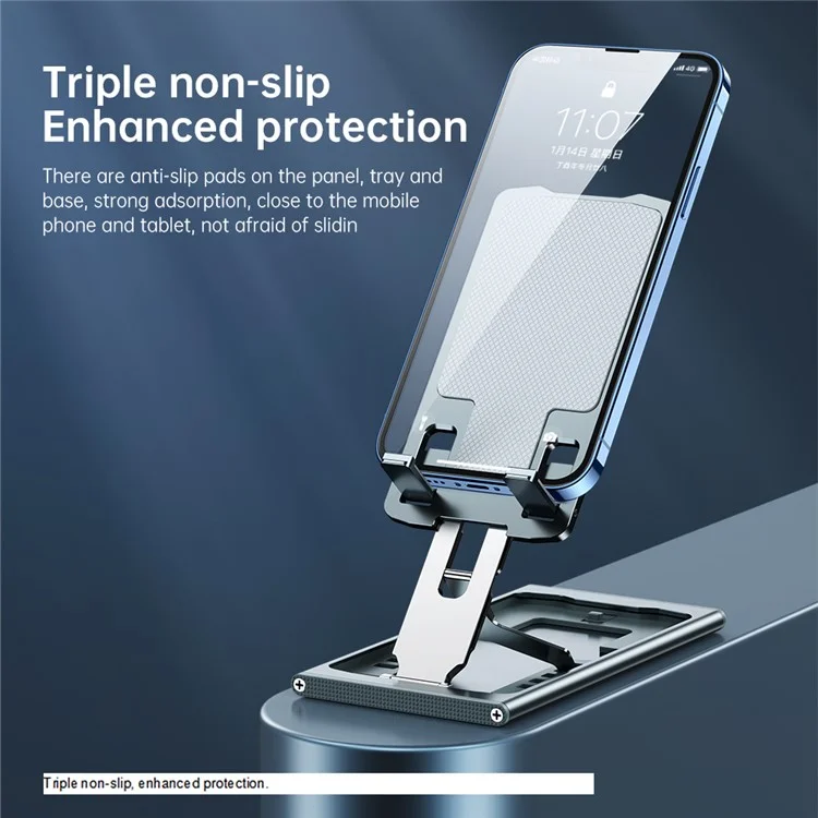 R-JUST HZ16 Universal Foldable Desktop Mobile Phone Tablet Holder Bracket Adjustable Metal Stand - Blue