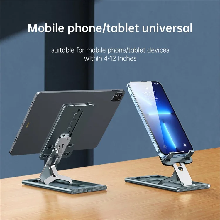 R-JUST HZ16 Universal Foldable Desktop Mobile Phone Tablet Holder Bracket Adjustable Metal Stand - Blue
