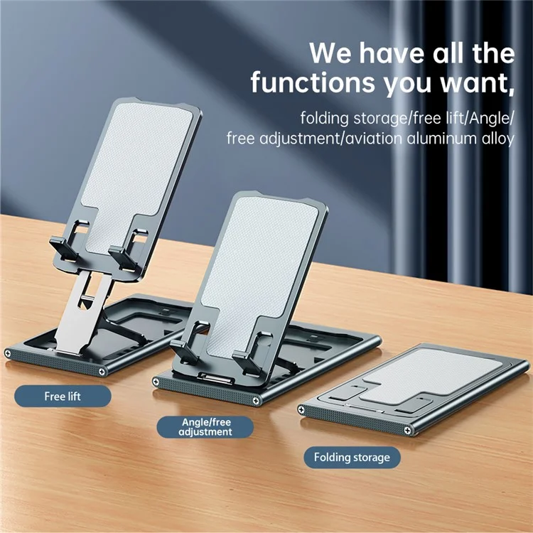 R-JUST HZ16 Universal Foldable Desktop Mobile Phone Tablet Holder Bracket Adjustable Metal Stand - Blue