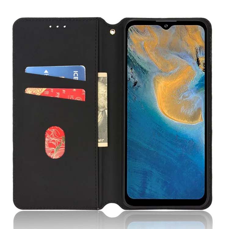 PU Leather Imprinting 3D Rhombus Phone Case Magnetic Auto-absorbed Protective Cover with Stand Wallet for ZTE Blade A51/Telstra Essential Pro 3 - Black