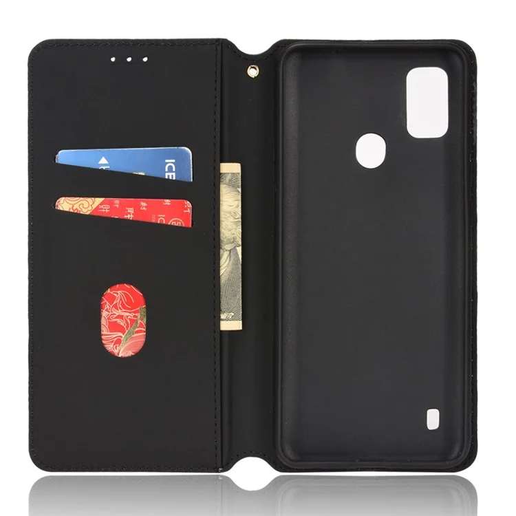 PU Leather Imprinting 3D Rhombus Phone Case Magnetic Auto-absorbed Protective Cover with Stand Wallet for ZTE Blade A51/Telstra Essential Pro 3 - Black