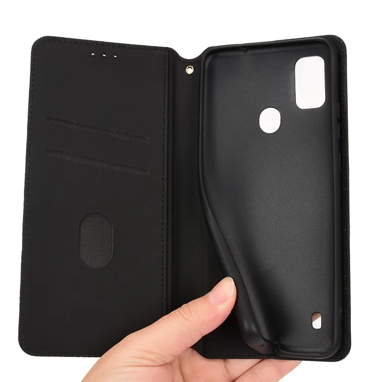 PU Leather Imprinting 3D Rhombus Phone Case Magnetic Auto-absorbed Protective Cover with Stand Wallet for ZTE Blade A51/Telstra Essential Pro 3 - Black