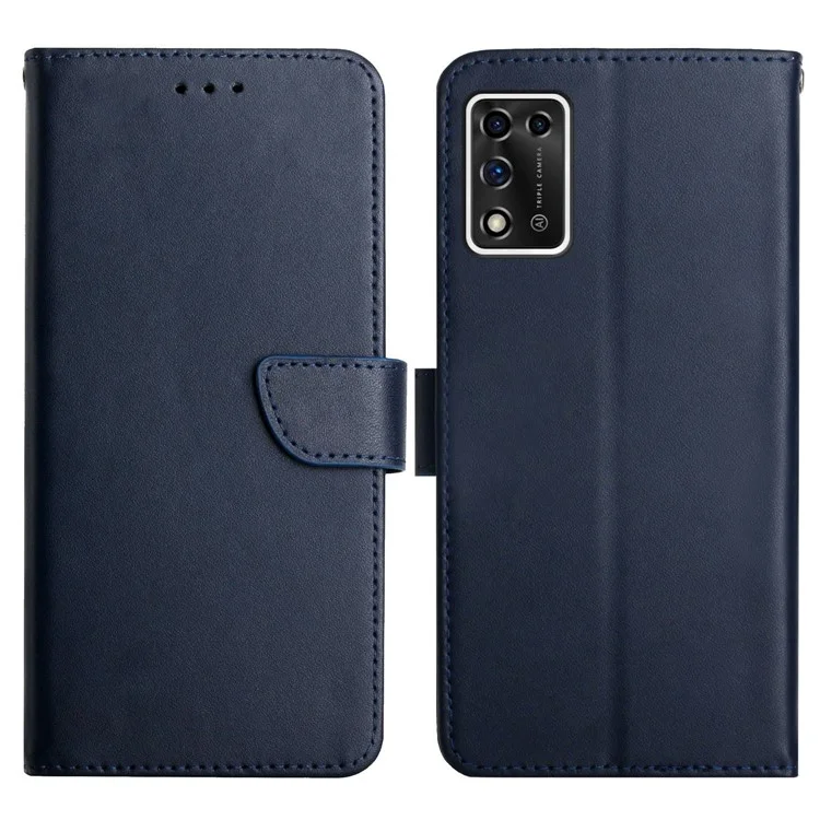 For ZTE Libero 5G ii A103ZT Flip Phone Cover Wallet Stand Function Genuine Leather Nappa Texture Full Body Protective Phone Case - Blue