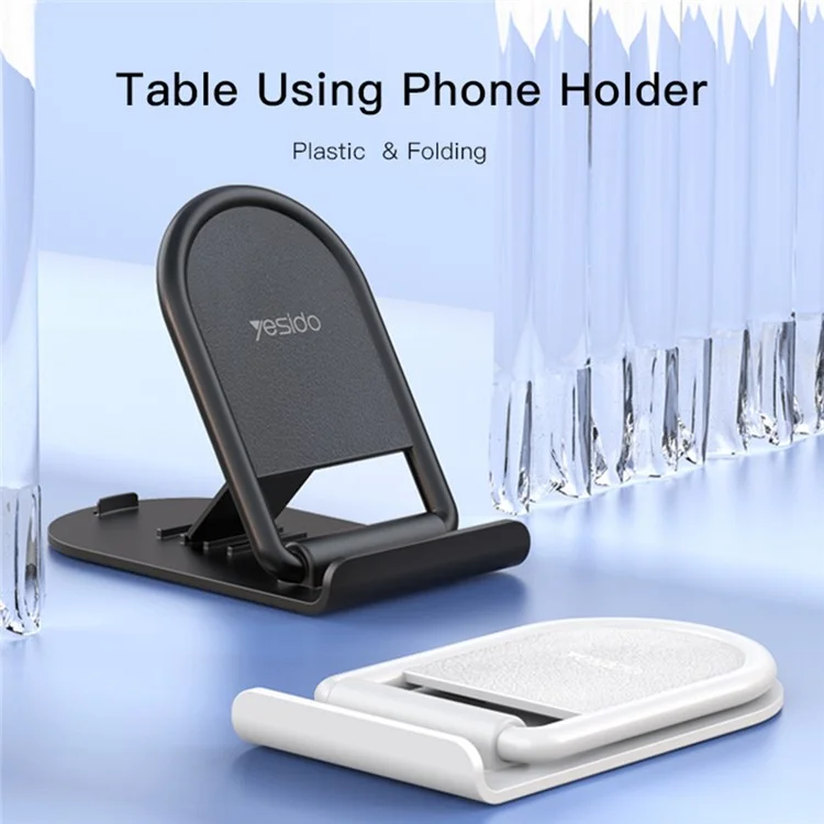 YESIDO C141 Folding Hands-free Phone Holder 4 Angles Adjustable Anti-slip Desktop Stand - White