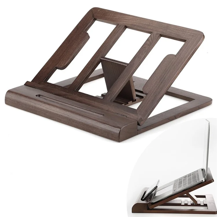 4-level Adjustable Height Wooden Laptop Stand Folding Desktop Notebook Computer Riser, Size S - Walnut Wood