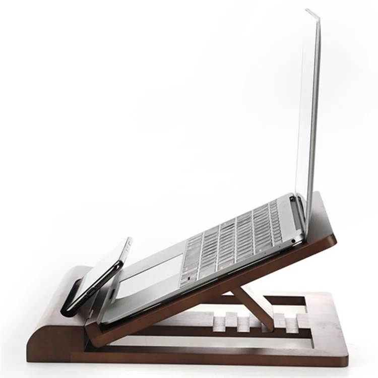 4-level Adjustable Height Wooden Laptop Stand Folding Desktop Notebook Computer Riser, Size S - Walnut Wood