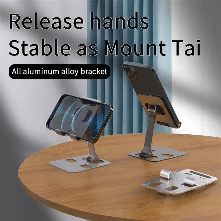 For Under 12.9-inch Tablet Phone Foldable Aluminium Alloy Holder Desktop Adjustable Cellphone Stand Bracket - Silver