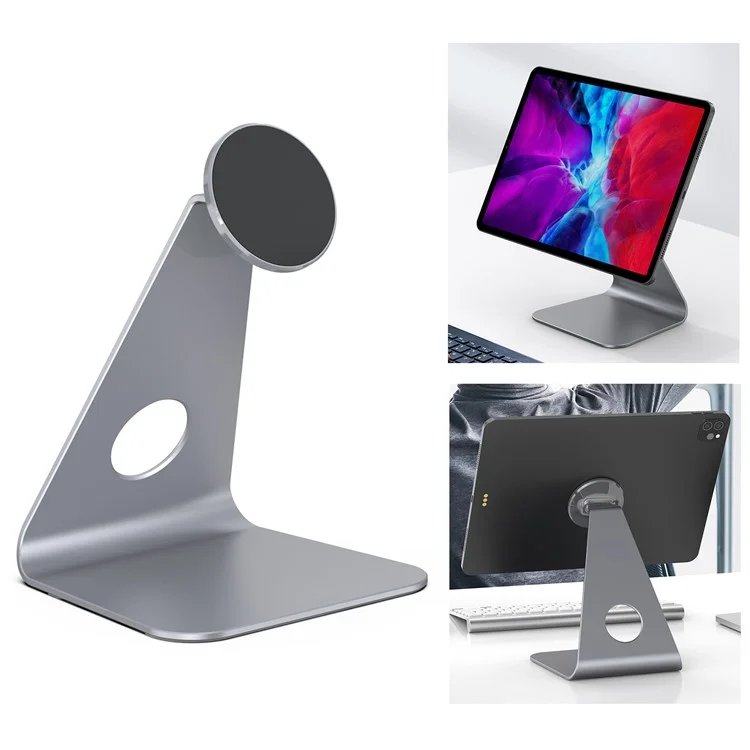 R-JUST PB01-13 Aluminum Alloy Desktop Magnetic Stand L-shaped Non-slip Bracket for iPad iPhone 12/13 - Black