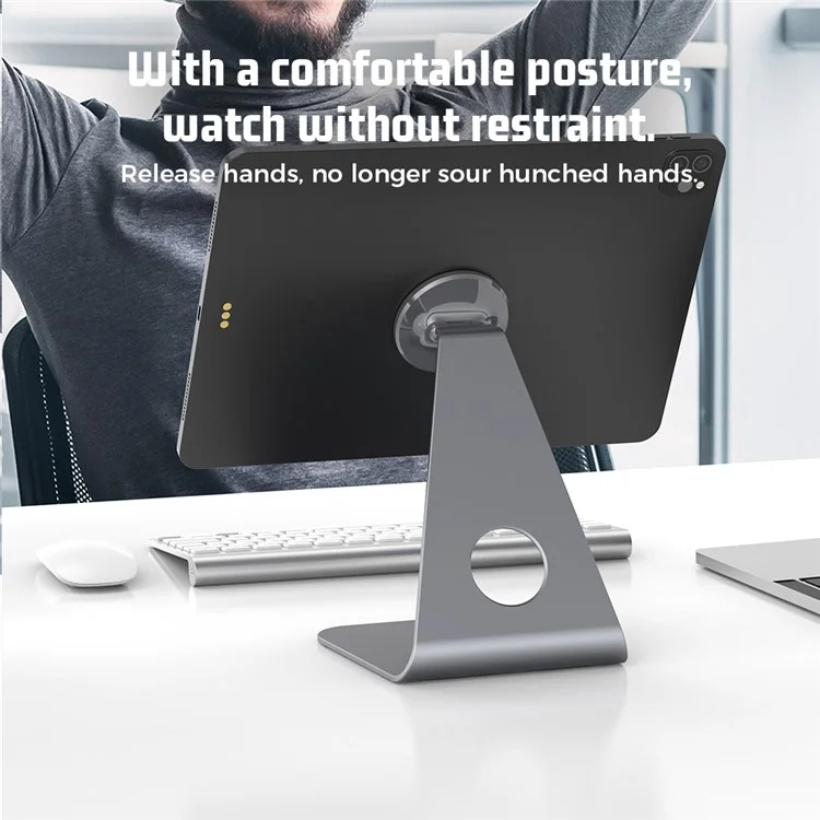 R-JUST PB01-13 Aleación de Aluminio Desktop Magnetic Stand Magnetic en Forma de Soporte no Deslizante Para Ipad Iphone 12/13 - Negro