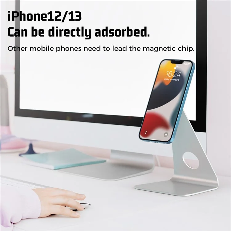 R-JUST PB01-13 Aluminum Alloy Desktop Magnetic Stand L-shaped Non-slip Bracket for iPad iPhone 12/13 - Black