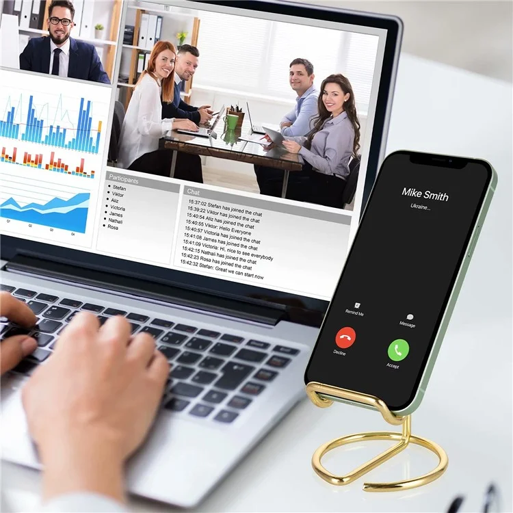 Suporte de Telefone Celular Dourado Elegante de Fio de Ferro Eletroplatinado Universal para Mesa