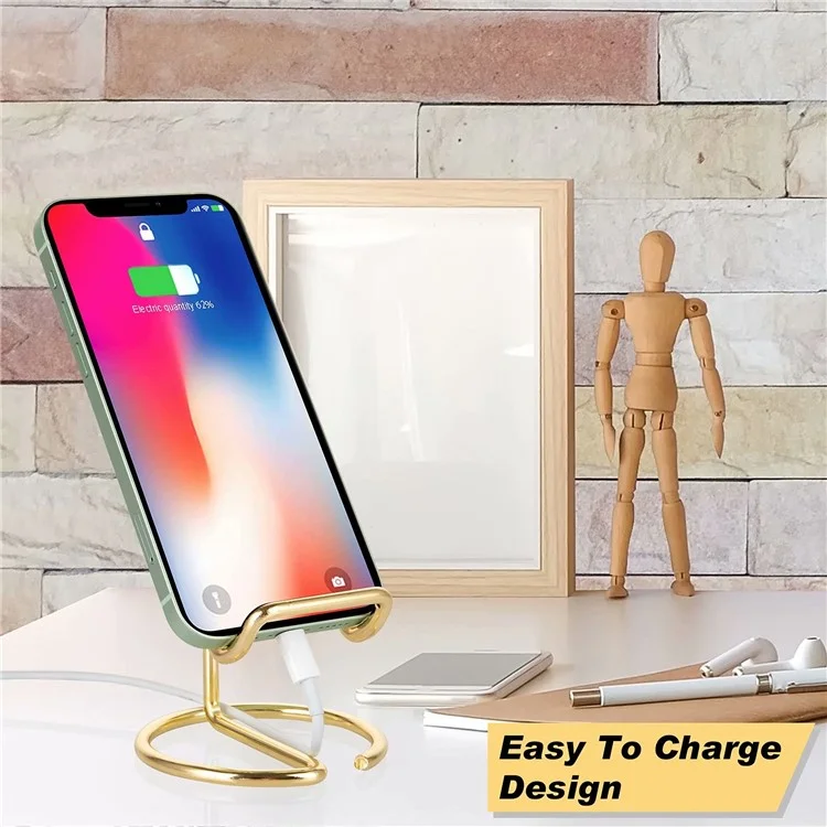 Suporte de Telefone Celular Dourado Elegante de Fio de Ferro Eletroplatinado Universal para Mesa