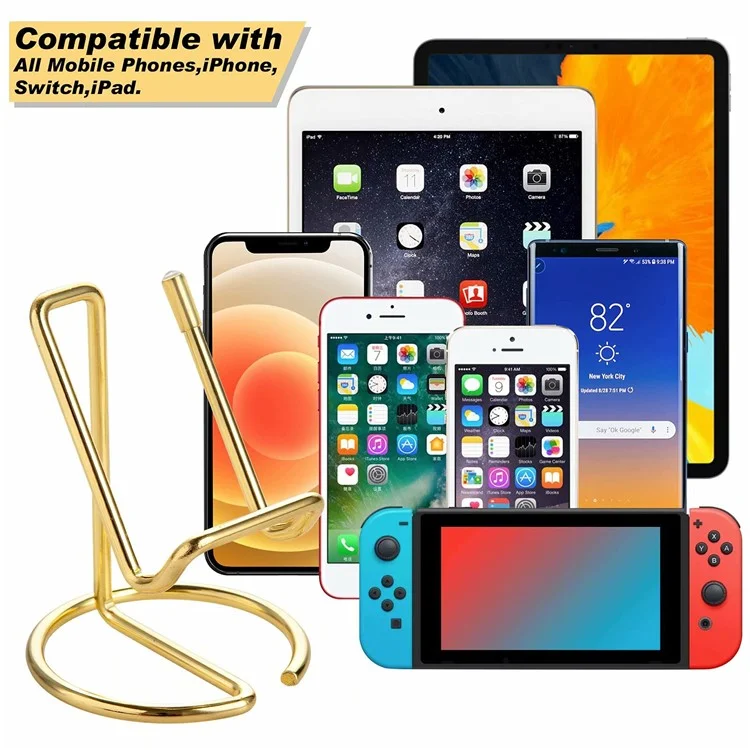 Suporte de Telefone Celular Dourado Elegante de Fio de Ferro Eletroplatinado Universal para Mesa