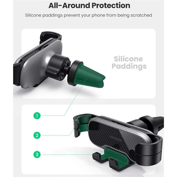 Support de voiture universel UGREEN à rotation à 360 degrés, montage automatique par gravité, pour iPhone, Samsung, Huawei, Xiaomi