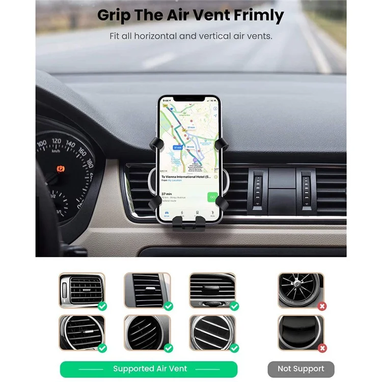 UGreen Universal 360 Graus Gravação Gravidade Auto Clamping Air Vent Vent Mount GPS Telefone Suporte Suporte Para IPhone Samsung Huawei Xiaomi