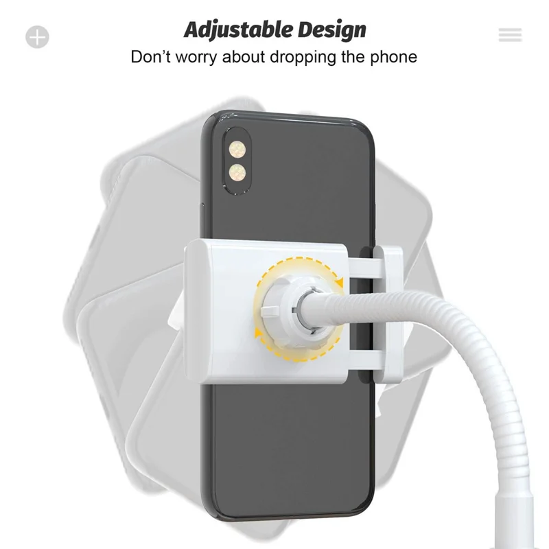 Flexible Gooseneck Universal Phone Holder Stand 360 Degrees Rotating Desktop Mobile Phone Bracket - White