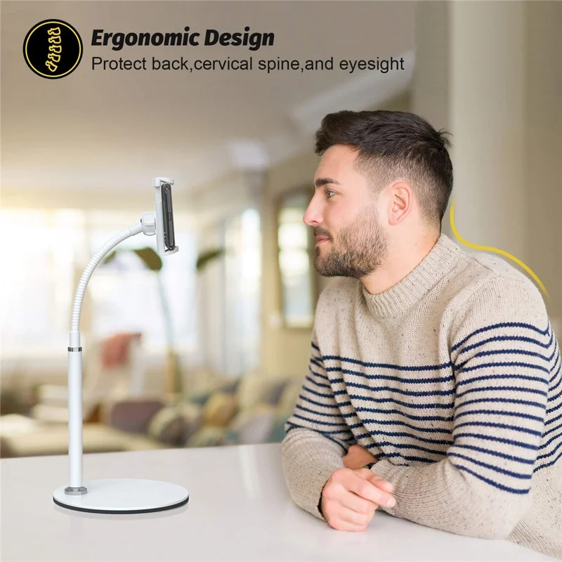 Flexible Gooseneck Universal Phone Holder Stand 360 Degrees Rotating Desktop Mobile Phone Bracket - White