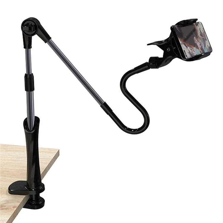 110 cm de Brazo de Metal Plegable Soporte Para el Titular Del Teléfono de Cuello de Cabecera 360 Grados de Escritorio de Noche Giratorio Soporte de Teléfono - Negro/gris Oscuro