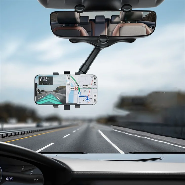 ZJ099 Car Rearview Mirror Mount Phone Holder Rotatable Adjustable Length Cell Phone Bracket
