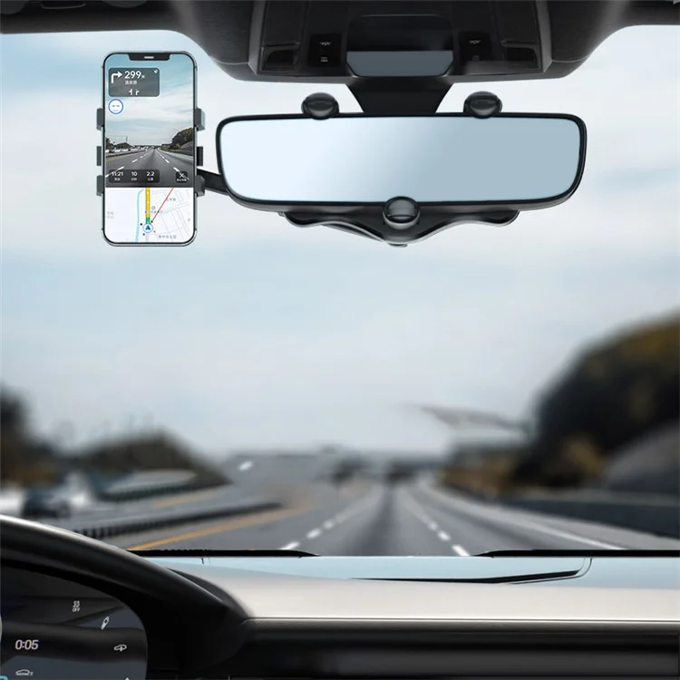 ZJ099 Car Rearview Mirror Mount Phone Holder Rotatable Adjustable Length Cell Phone Bracket
