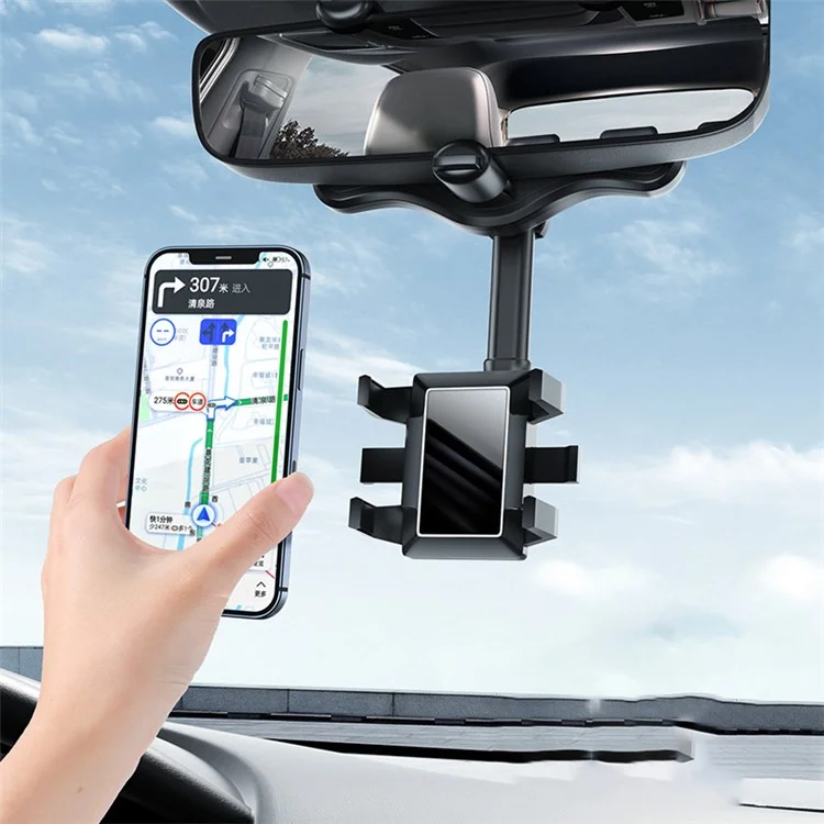 ZJ099 Car Rearview Mirror Mount Phone Holder Rotatable Adjustable Length Cell Phone Bracket