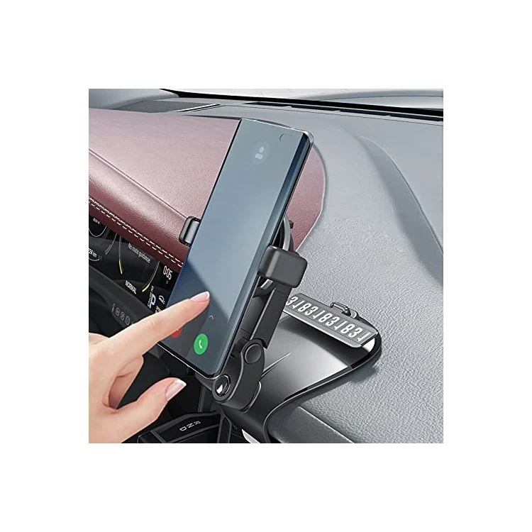 ZJ088 Car HUD Clip Mount Phone Holder Freely Rotatable Phone GPS Bracket Stand with Phone Number Parking Plate - Schwarz
