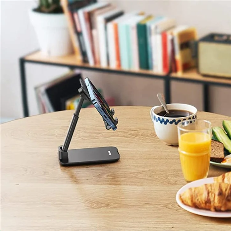UGREEN 20435 Folding Desk Phone Stand Adjustable Phone Holder for Live Steaming Hands-Free Video Compatible with iPhone 13 Pro Max Galaxy S21 Ultra / S20 FE - Black