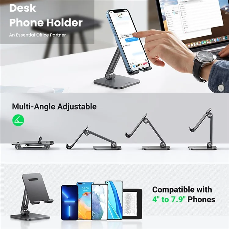 UGREEN 40392 Aluminum Foldable Desk Phone Stand Non-Slip Adjustable Tablet Holder for iPhone 13 Pro Max/Galaxy S21 S20/Huawei P30 Pro/P20/Redmi Note10