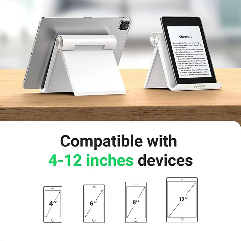 UGREEN 30485 Adjustable Tablet Stand Folding Desk Phone Stand Portable Phone Holder Compatible with iPad Pro 11 iPad Mini 6 Air iPhone 13 Pro Max Galaxy S21 - White