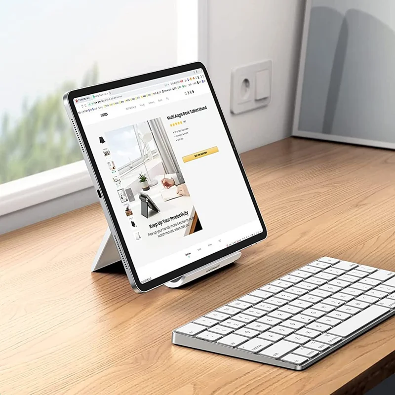 UGREEN 30485 Adjustable Tablet Stand Folding Desk Phone Stand Portable Phone Holder Compatible with iPad Pro 11 iPad Mini 6 Air iPhone 13 Pro Max Galaxy S21 - White