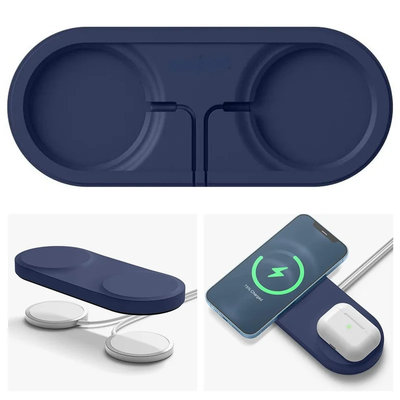 Étui chargeur pour Magsafe compatible avec iPhone 12 / 13, coque magnétique en silicone, protection avec tapis de charge sans fil - Bleu