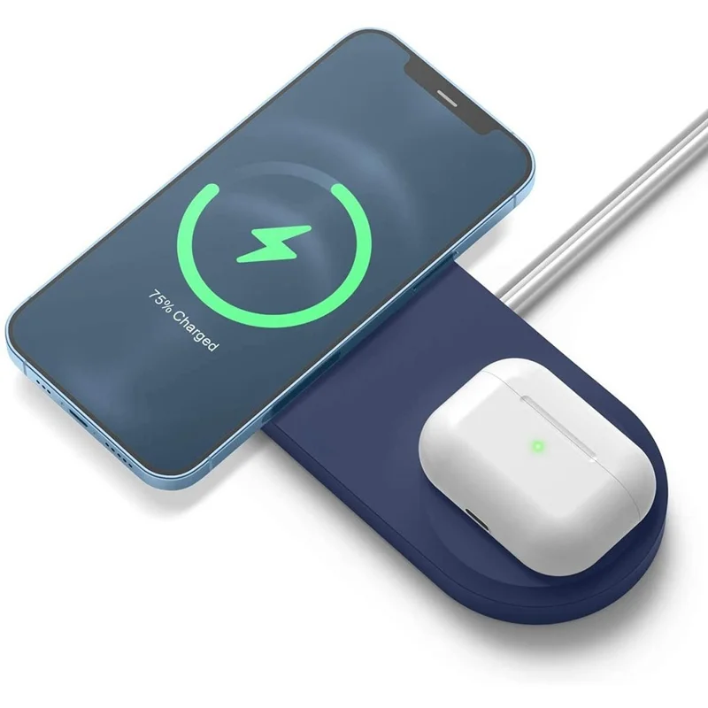 Étui chargeur pour Magsafe compatible avec iPhone 12 / 13, coque magnétique en silicone, protection avec tapis de charge sans fil - Bleu