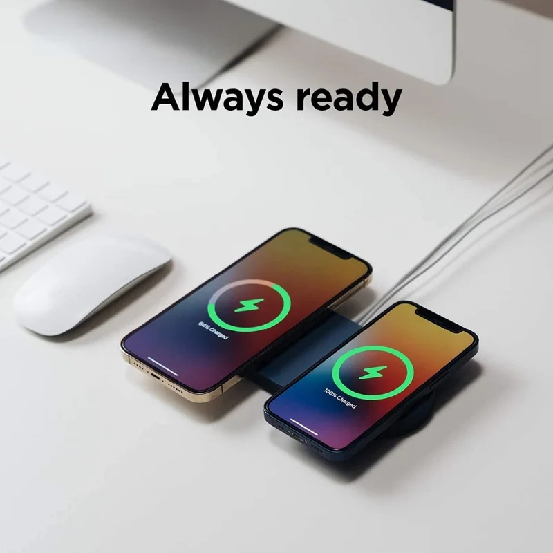 Étui chargeur pour Magsafe compatible avec iPhone 12 / 13, coque magnétique en silicone, protection avec tapis de charge sans fil - Bleu
